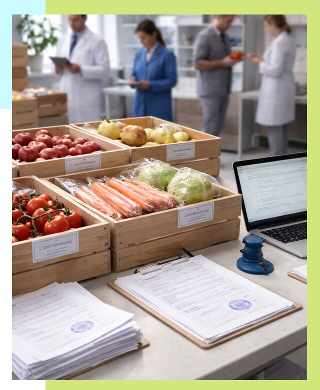 Сертификация овощей и фруктов в Сестрорецке от 8712 р. | Алешин-Сст